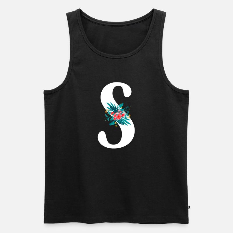 Buchstabe S geblümt - Männer Premium Bio Tank Top - Schwarz