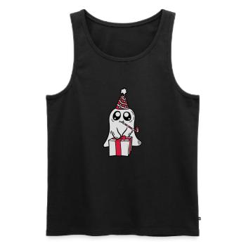 Little Ghost celebrates its birthday - Men's Premium Organic Tank Top - black - Front - AI Model Male 178 light (178cm)
