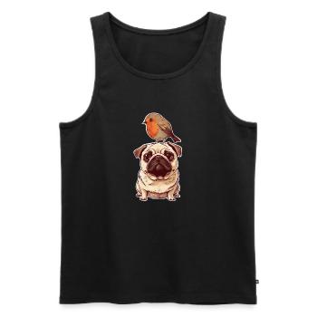 Mops mit Vogel - Männer Premium Bio Tank Top - Schwarz - Vorne - AI Model Male 178 light (178cm)