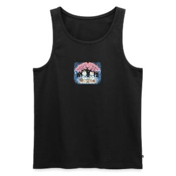 Real cats on picnic between sakura - Men's Premium Organic Tank Top - black - Front - AI Model Male 178 light (178cm)