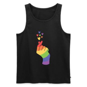 Gay Pride Regenbogen Hand Symbol Herz CSD LGBTQ - Männer Premium Bio Tank Top - Schwarz - Vorne - AI Model Male 178 light (178cm)
