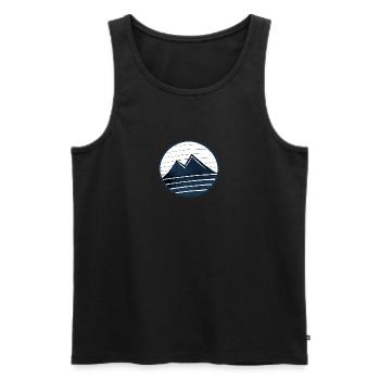 Graphique de montagne dessiné bleu avec rayures - Débardeur bio Premium Homme - noir - Devant - AI Model Male 178 light (178cm)