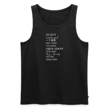 One Earth 10 languages - Men's Premium Organic Tank Top - black - Front - AI Model Male 178 light (178cm)
