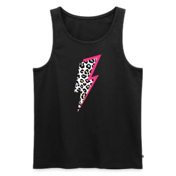 Motif léopard éclair Couleurs pastel avec rose fluo - Débardeur bio Premium Homme - noir - Devant - AI Model Male 178 light (178cm)
