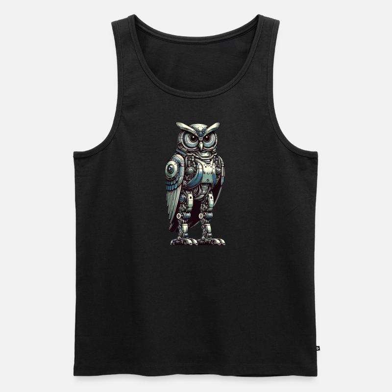 Eule Roboter, Roboter-Eule - Männer Premium Bio Tank Top - Schwarz