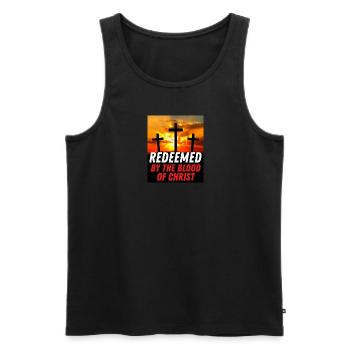Erlöst durch das Blut Christi - Christliches Zitat - Männer Premium Bio Tank Top - Schwarz - Vorne - Michal (187cm)