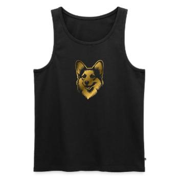 Corgi dessin tête de chien or - Débardeur bio Premium Homme - noir - Devant - Michal (187cm)