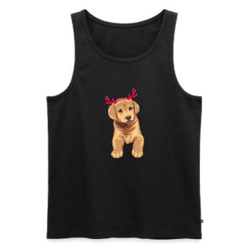 Mignon chiot Retriever chien avec des cornes de cerf de Noël - Débardeur bio Premium Homme - noir - Devant - Michal (187cm)