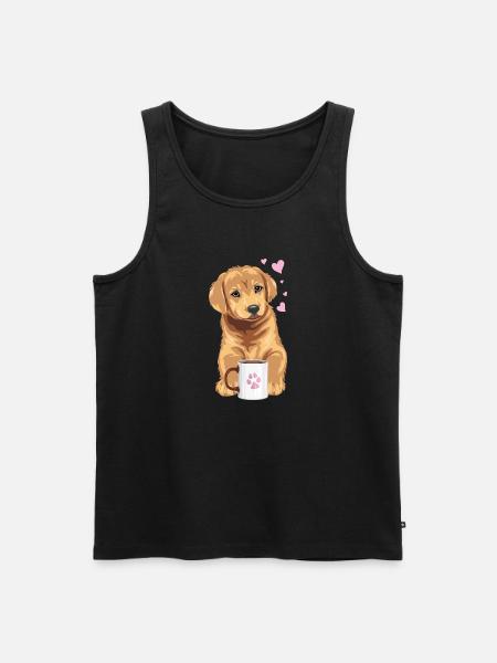 Chiot Golden Retriever chien avec tasse à café - Débardeur bio Premium Homme - noir