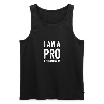 Lustiger "Ich bin ein Profi im Aufschieben"-Witz - Männer Premium Bio Tank Top - Schwarz - Vorne - AI Model Male 178 light (178cm)