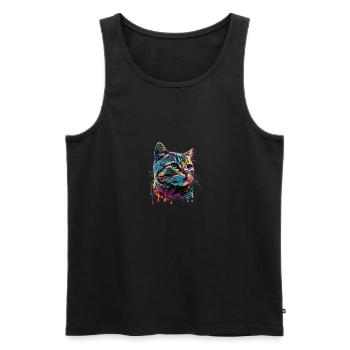 Colorful American Shorthair Cat Gaze - Männer Premium Bio Tank Top - Schwarz - Vorne - AI Model Male 178 light (178cm)