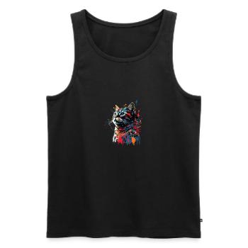 Colorful American Shorthair Cat Gaze - Männer Premium Bio Tank Top - Schwarz - Vorne - AI Model Male 178 light (178cm)
