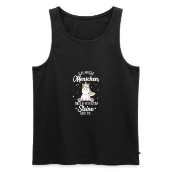 Ich hasse Menschen...Steine sind OK Einhorn Lustig - Männer Premium Bio Tank Top - Schwarz - Vorne - Michal (187cm)