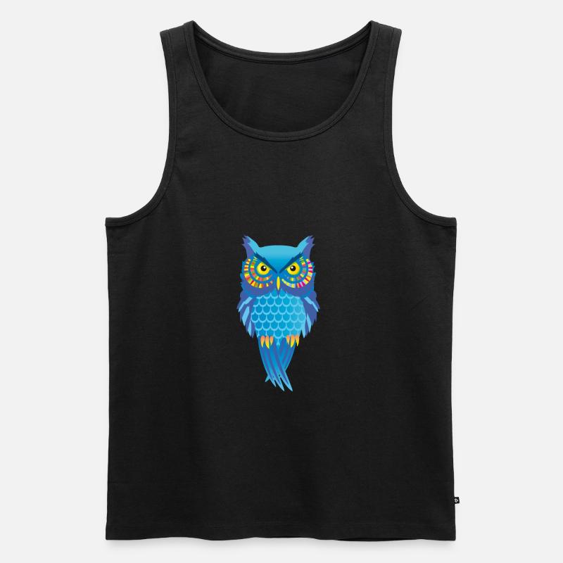 Eule blau, bunt Vogel auffallend - Männer Premium Bio Tank Top - Schwarz