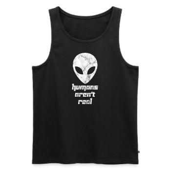 Alien, tête, Humans Aren’t Real, des proverbes drôles - Débardeur bio Premium Homme - noir - Devant - AI Model Male 178 light (178cm)