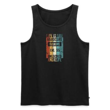 Level 55 Life is like Hardcore Gaming - Men's Premium Organic Tank Top - black - Front - Michal (187cm)