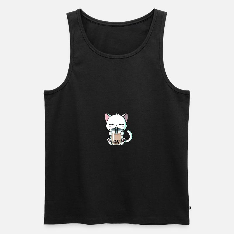 cat drinking bubble tea - Männer Premium Bio Tank Top - Schwarz