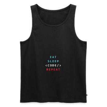 Coding IT Geek - Eat Sleep Code Repeat Programming - Männer Premium Bio Tank Top - Schwarz - Vorne - Michal (187cm)