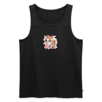 Japanese dog Shiba Inu cherry blossom watercolor - Men's Premium Organic Tank Top - black - Front - Michal (187cm)