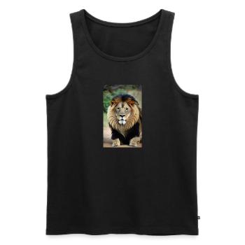 Lion | Animal | Prédateur | Rugissement | Roi | Afrique - Débardeur bio Premium Homme - noir - Devant - AI Model Male 178 light (178cm)