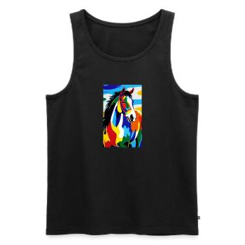 Cheval | Équitation | Animal | Monture | Coloré - Débardeur bio Premium Homme - noir - Devant - Michal (187cm)