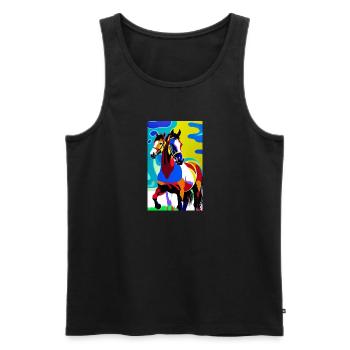 Horse | Horseback riding | Animal | Mount | Impressionism - Men's Premium Organic Tank Top - black - Front - AI Model Male 178 light (178cm)