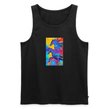 Pferd | reiten | Tier | Reittier | Bunt - Männer Premium Bio Tank Top - Schwarz - Vorne - Michal (187cm)