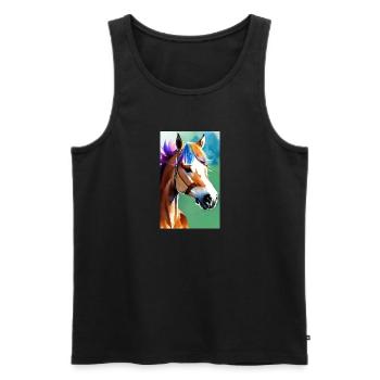 Pferd | reiten | Tier | Reittier | Bunt - Männer Premium Bio Tank Top - Schwarz - Vorne - Michal (187cm)