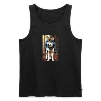 Loup | Prédateur | Chien | Mystique - Débardeur bio Premium Homme - noir - Devant - Michal (187cm)