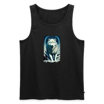 Loup | Prédateur | Chien | Mystique - Débardeur bio Premium Homme - noir - Devant - Michal (187cm)