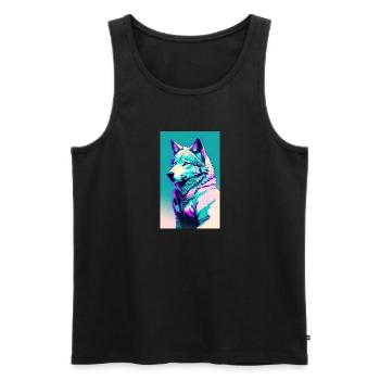 Loup | Prédateur | Chien | Mystique - Débardeur bio Premium Homme - noir - Devant - Michal (187cm)