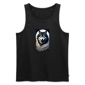 Loup | Prédateur | Chien | Mystique - Débardeur bio Premium Homme - noir - Devant - Michal (187cm)