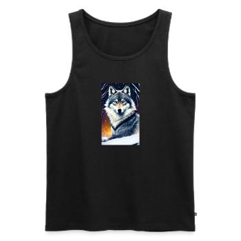 Loup | Prédateur | Chien | Mystique - Débardeur bio Premium Homme - noir - Devant - Michal (187cm)