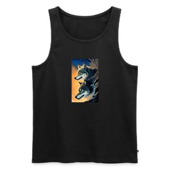 Loup | Prédateur | Chien | Mystique - Débardeur bio Premium Homme - noir - Devant - Michal (187cm)