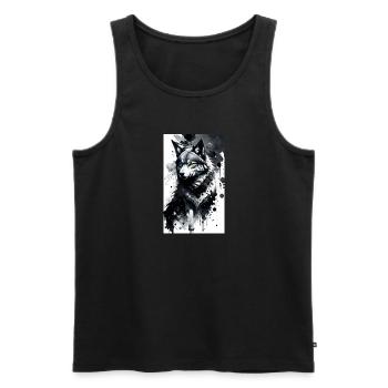 Loup | Prédateur | Chien | Mystique - Débardeur bio Premium Homme - noir - Devant - Michal (187cm)