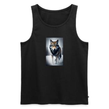 Loup | Prédateur | Chien | Mystique - Débardeur bio Premium Homme - noir - Devant - Michal (187cm)