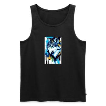 Loup | Prédateur | Chien | Mystique - Débardeur bio Premium Homme - noir - Devant - Michal (187cm)