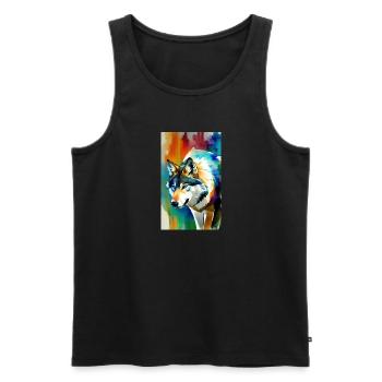 Loup | Prédateur | Chien | Mystique - Débardeur bio Premium Homme - noir - Devant - Michal (187cm)