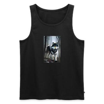 Loup | Prédateur | Chien | Mystique - Débardeur bio Premium Homme - noir - Devant - Michal (187cm)