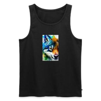 Loup | Prédateur | Chien | Mystique - Débardeur bio Premium Homme - noir - Devant - Michal (187cm)