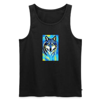 Loup | Prédateur | Chien | Mystique - Débardeur bio Premium Homme - noir - Devant - Michal (187cm)