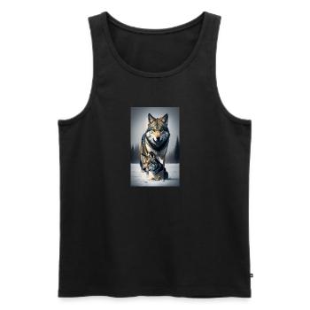 Loup | Prédateur | Chien | Mystique - Débardeur bio Premium Homme - noir - Devant - Michal (187cm)