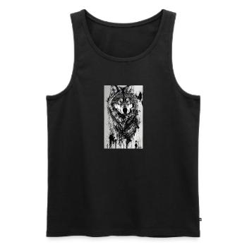 Loup | Prédateur | Chien | Mystique - Débardeur bio Premium Homme - noir - Devant - Michal (187cm)