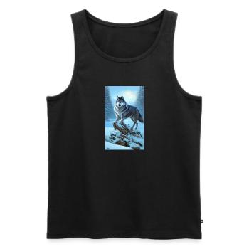 Loup | Prédateur | Chien | Mystique - Débardeur bio Premium Homme - noir - Devant - Michal (187cm)