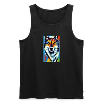 Loup | Prédateur | Chien | Mystique - Débardeur bio Premium Homme - noir - Devant - Michal (187cm)