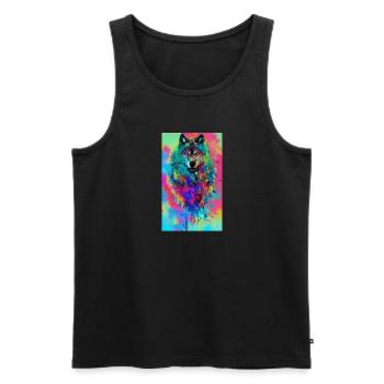 Loup | Prédateur | Chien | Mystique - Débardeur bio Premium Homme - noir - Devant - Michal (187cm)