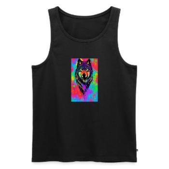 Loup | Prédateur | Chien | Mystique - Débardeur bio Premium Homme - noir - Devant - Michal (187cm)