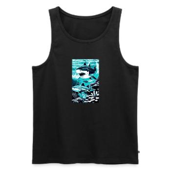 Hai | Weißer Hai | Meerestier | Fisch - Männer Premium Bio Tank Top - Schwarz - Vorne - Michal (187cm)