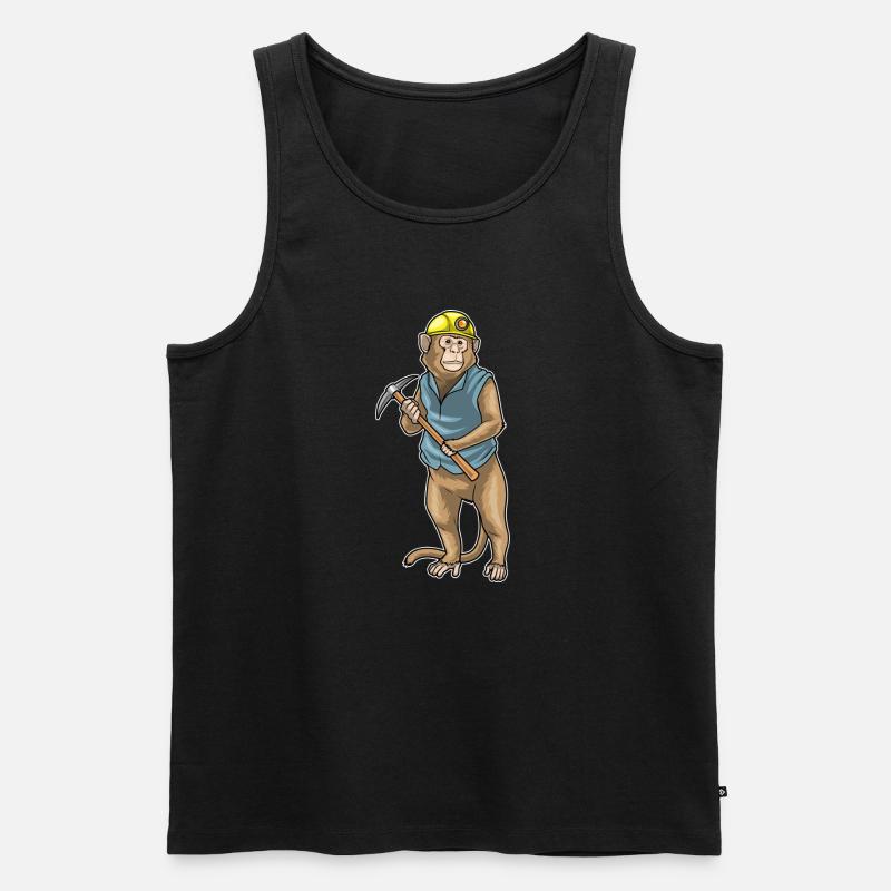 Affe Bergarbeiter Spitzhacke Bergbau - Männer Premium Bio Tank Top - Schwarz