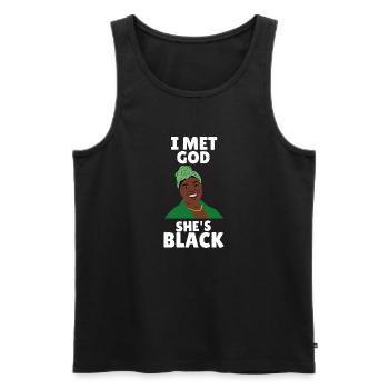 J'ai rencontré Dieu, elle est noire, féminisme, tapis de vie noire - Débardeur bio Premium Homme - noir - Devant - AI Model Male 178 light (178cm)